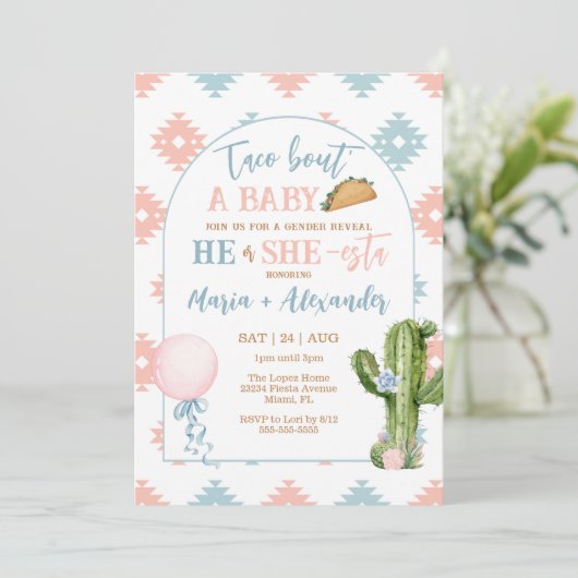 Taco Bout of a Baby Taco Fiesta Gender onthulling Kaart (Staand voorkant)