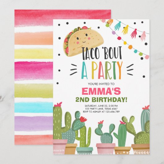 Taco Bout of a Party Girl Pink Fiesta Birthday Cac Kaart (Voorkant / Achterkant)