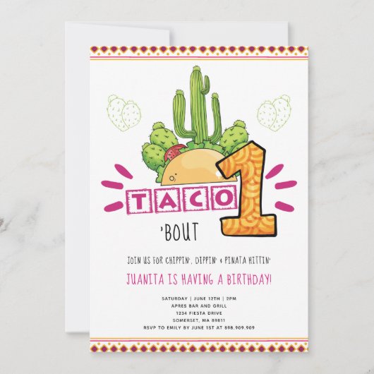 Taco Bout One | Eerste verjaardag Fiesta Pink Kaart (Voorkant)