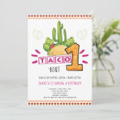 Taco Bout One | Eerste verjaardag Fiesta Pink Kaart (Staand voorkant)