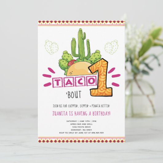 Taco Bout One | Eerste verjaardag Fiesta Pink Kaart (Staand voorkant)