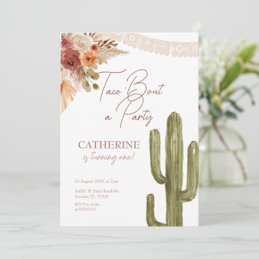 Taco 'Bout Party Fiesta Cactus uitnodiging (Staand voorkant)