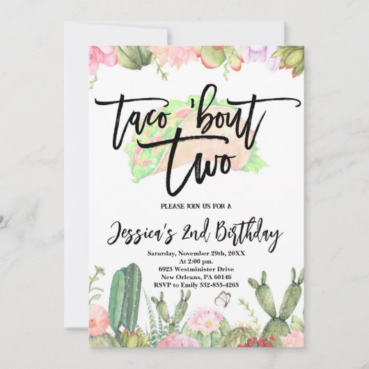 Taco ’Bout Twee Fiesta, Taco Tweede Verjaardag Kaart (Voorkant)