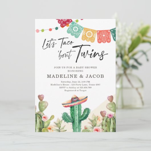 Taco Bout Twins Fiesta Cactus Waterverf Baby Kaart (Staand voorkant)