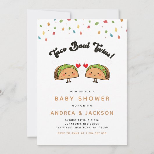 Taco Bout Twins Fiesta Groovy Retro Baby shower Kaart (Voorkant)