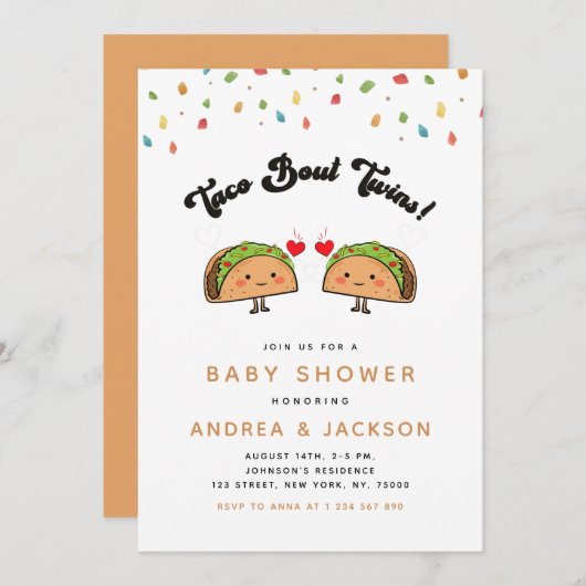 Taco Bout Twins Fiesta Groovy Retro Baby shower Kaart (Voorkant / Achterkant)