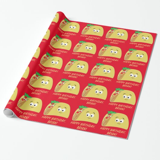 Taco Cartoon Happy Birthday Name  Cadeaupapier (Uitgerold)