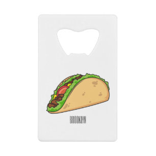 Taco-cartoon illustratie creditkaart flessenopener
