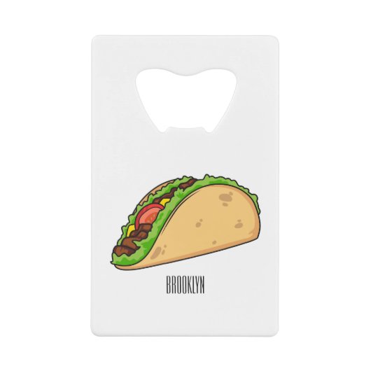 Taco-cartoon illustratie creditkaart flessenopener (Voorkant)