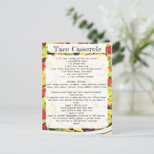 Taco-casserolerecept Briefkaart (Staand voorkant)