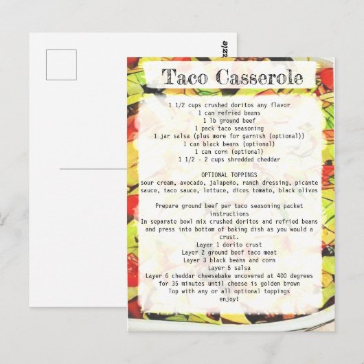 Taco-casserolerecept Briefkaart (Voorkant / Achterkant)