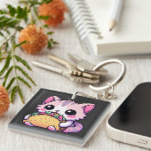 Taco Cat Delight - kawaii, tacos, katten, schattig Sleutelhanger (Voorkant Rechts)