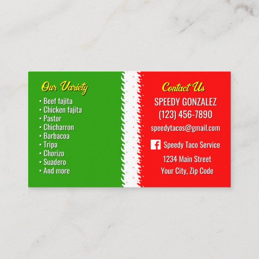 Taco Catering Service Business Cards Visitekaartje (Achterkant)