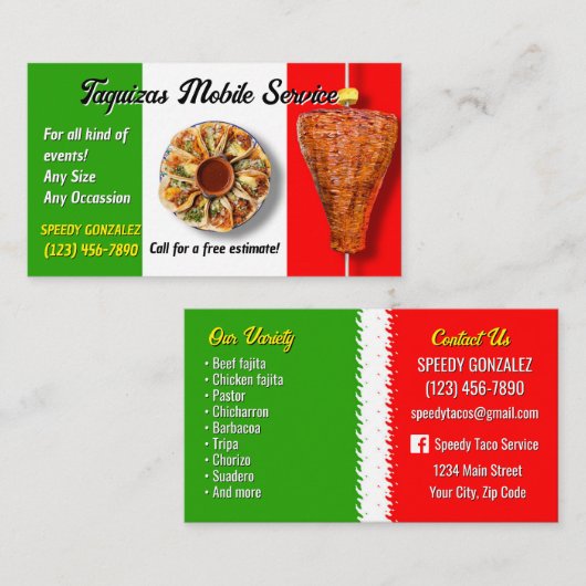Taco Catering Service Business Cards Visitekaartje (Voorkant / Achterkant)