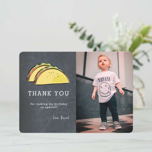 Taco Chalkboard Foto Verjaardag Dank u Kaart (Staand voorkant)