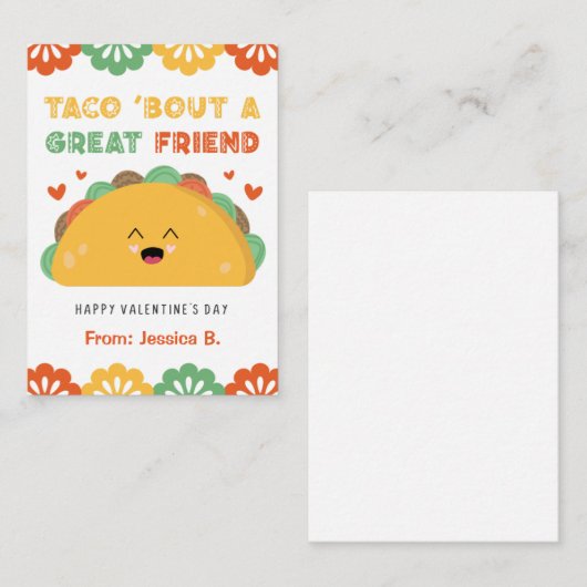 Taco Classroom Valentijnsdag Kaart voor kinderen Notitiekaartje (Voorkant / Achterkant)