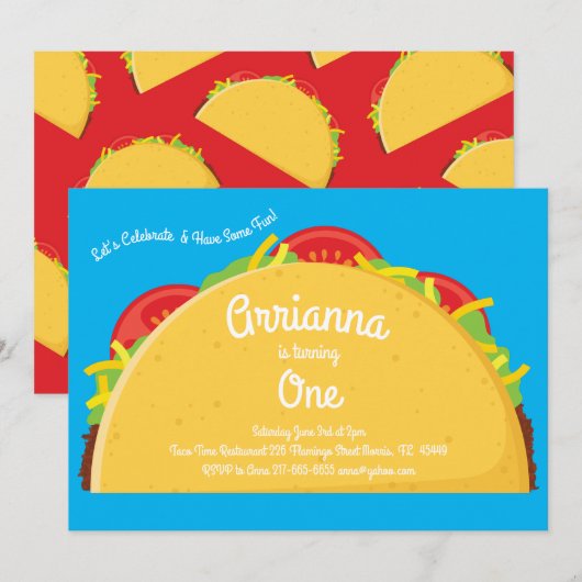 Taco Cute Mexicaans Eten Kinderen 1e Verjaardagsfe Kaart (Voorkant / Achterkant)