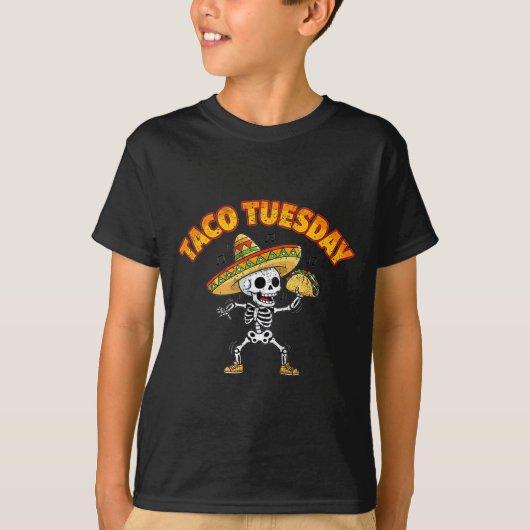 Taco dinsdag dansend skelet grappig cinco de mayo t-shirt (Voorkant)