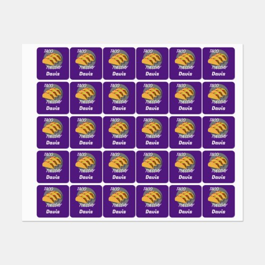 Taco Dinsdag Ontwerp - Klein vierkant waslabel Labels (Vel)