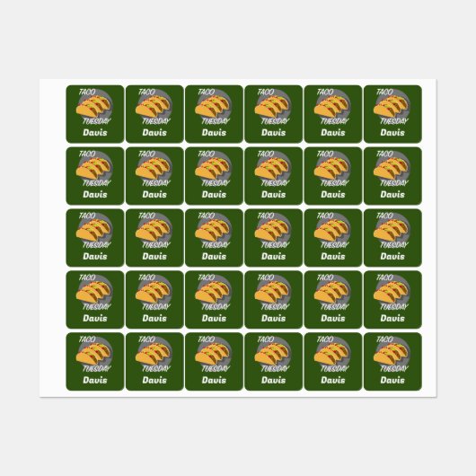 Taco Dinsdag Ontwerp - Klein vierkant waslabel Labels (Vel)