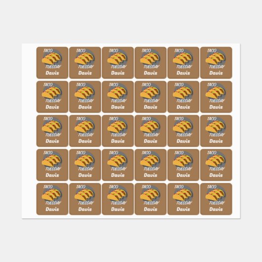 Taco Dinsdag Ontwerp - Klein vierkant waslabel Labels (Vel)