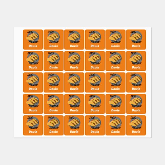 Taco Dinsdag Ontwerp - Klein vierkant waslabel Labels (Vel)