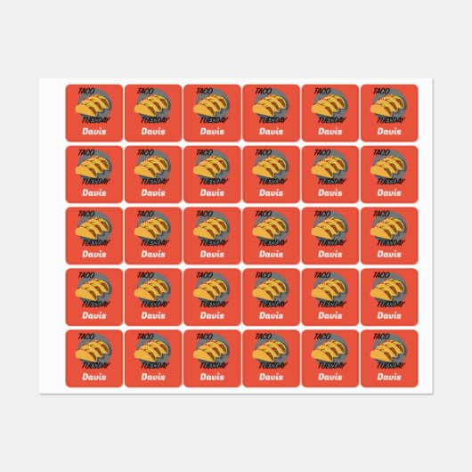 Taco Dinsdag Ontwerp - Klein vierkant waslabel Labels (Vel)