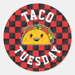 Taco dinsdag. Yummy Kawaii Taco Mock Athletic Ronde Sticker
