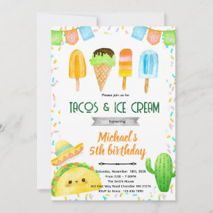 Taco en ijs verjaardagsuitnodiging kaart