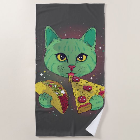 Taco en Pizza Cosmic Space Cat Strandlaken (Voorkant)