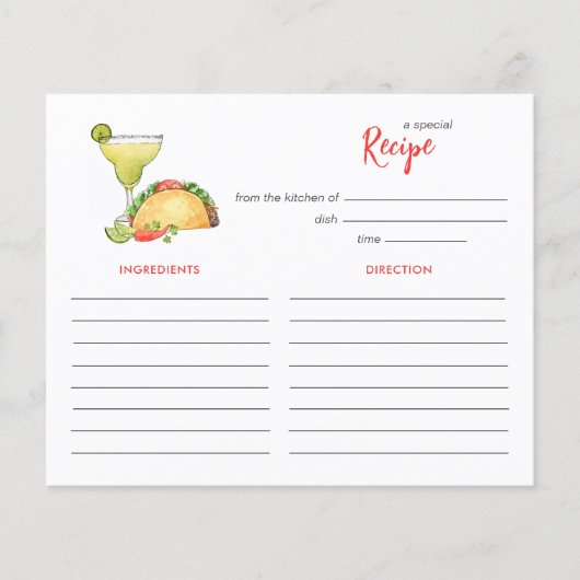 Taco en Tequila Vrijgezellenfeest Receptenkaart (Voorkant)