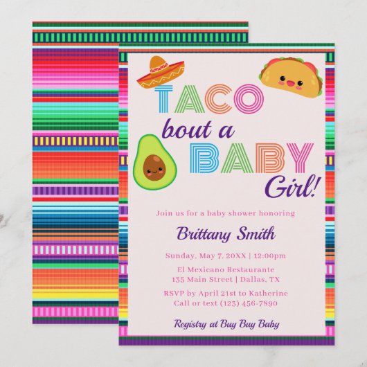 Taco Feest Voor Een Baby Meisje Fiesta Streep Baby Kaart (Voorkant / Achterkant)