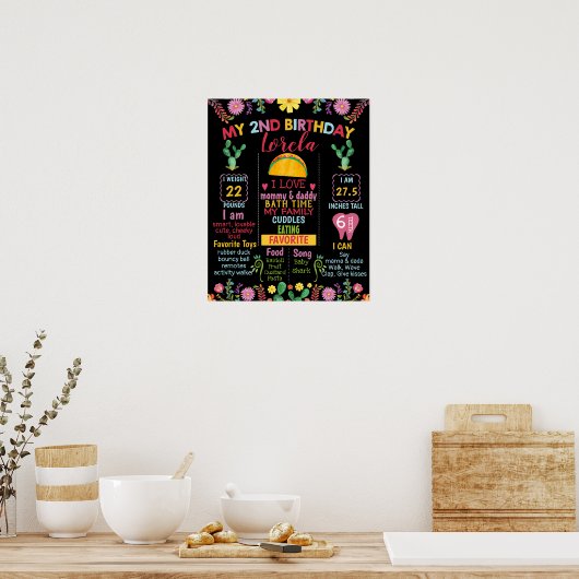 Taco Fiesta Mexican Milestone 2e verjaardag Poster (Keuken)
