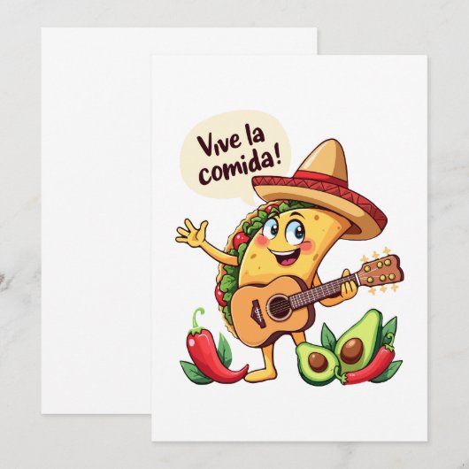 Taco Fiesta mit Gitarre und hispanischem Flair Kaart (Voorkant / Achterkant)