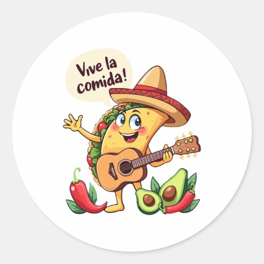 Taco Fiesta mit Gitarre und hispanischem Flair Ronde Sticker (Voorkant)