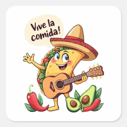 Taco Fiesta mit Gitarre und hispanischem Flair Vierkante Sticker (Voorkant)