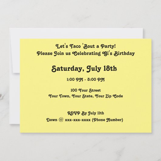 Taco Fiesta  partijuitnodiging Kaart (Achterkant)
