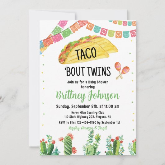 Taco Fiesta Twin Baby shower Uitnodiging Mexicaans (Voorkant)