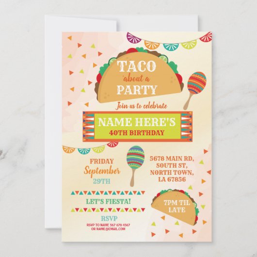 Taco Fiesta Verjaardagsfeest Mexicaans Bright Fun Kaart (Voorkant)