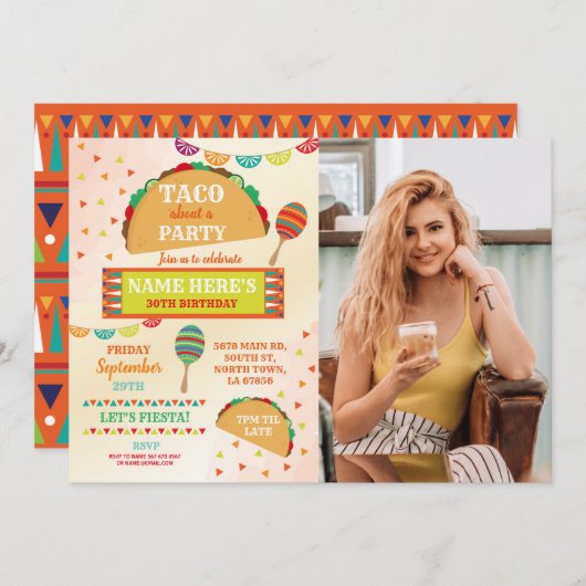 Taco Fiesta Verjaardagsfeest Mexicaanse Bright Fot Kaart (Voorkant / Achterkant)