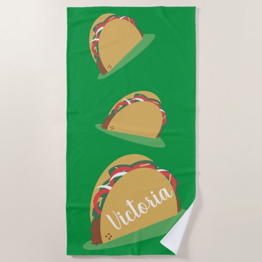 Taco Floating Name Green Beach Towel Strandlaken (Voorkant)