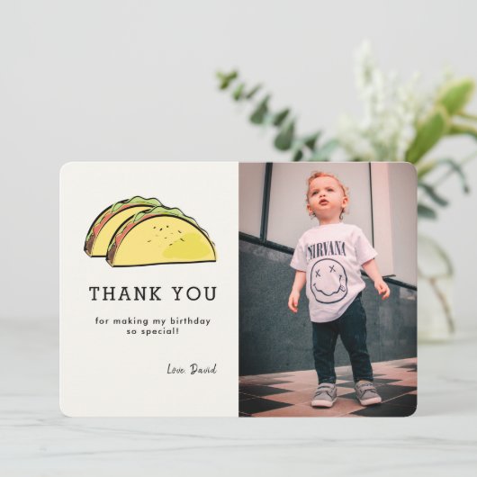 Taco Foto Verjaardag Terracotta Rood Dank je kaart (Staand voorkant)