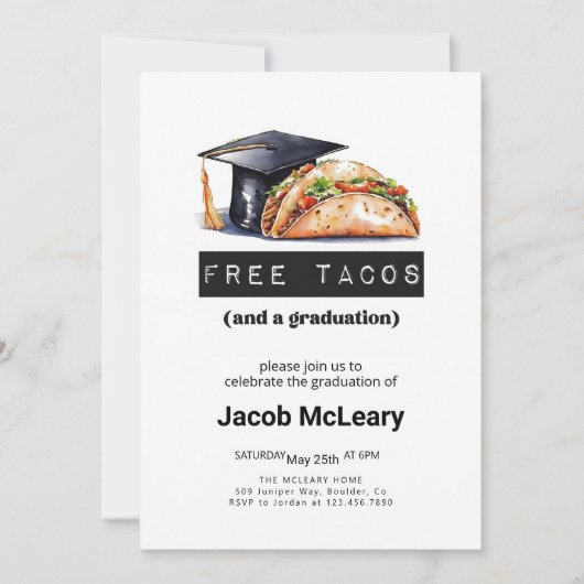 Taco Graduation Party Invitation, Grappig Afstuder Kaart (Voorkant)