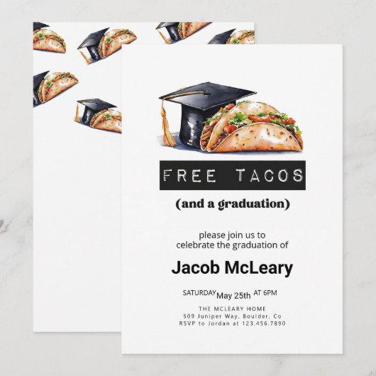 Taco Graduation Party Invitation, Grappig Afstuder Kaart (Voorkant / Achterkant)