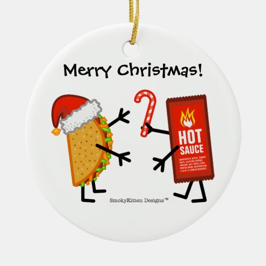 Taco & Hot Sauce - Vrolijk kerstfeest! (personalis Keramisch Ornament (Voorkant)