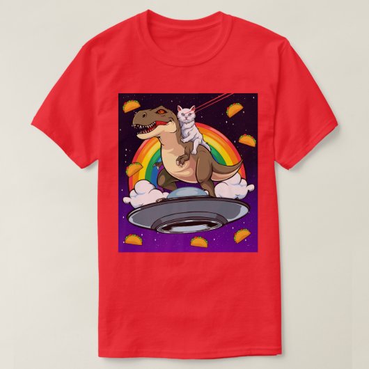 Taco Kat Rainbow Laser Eye Riding Space Cat T-shirt (Design voorkant)