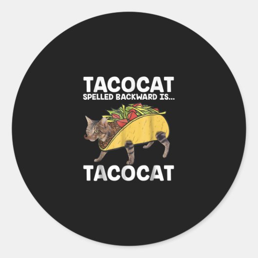 Taco & kat - Tacocat-gespeld achterwaarts is tacoa Ronde Sticker (Voorkant)