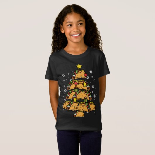 Taco kerstboom Xmas Pajamas PJs Mexicaans voedsel T-shirt (Voorkant volledig)