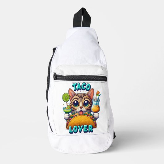 Taco Lover Cat met verfrissende Drink Sling Bag (Voorkant)