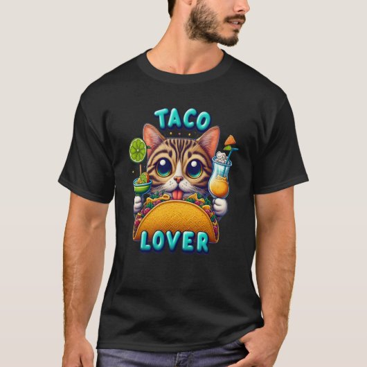 Taco Lover Cat met verfrissende Drink T-shirt (Voorkant)